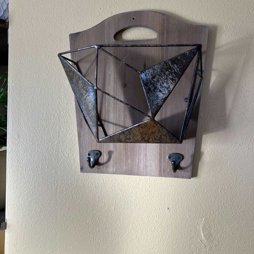 Rustic Brown and Black Wall Hook Organizer - Picture 2 of 6